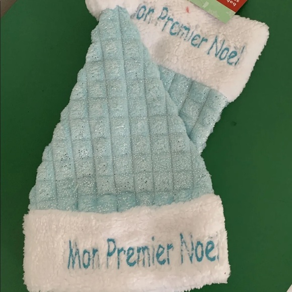 New Baby Stocking & Hat Set My First Christmas In French Blue Mon Premier Noel - Picture 1 of 7